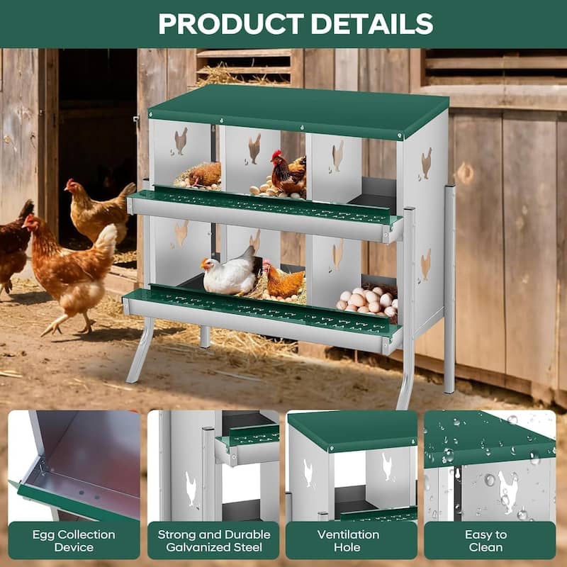 6 Compartment Nesting Box, Chicken Laying Box, with Bracket Legs, Easy to Clean and Install