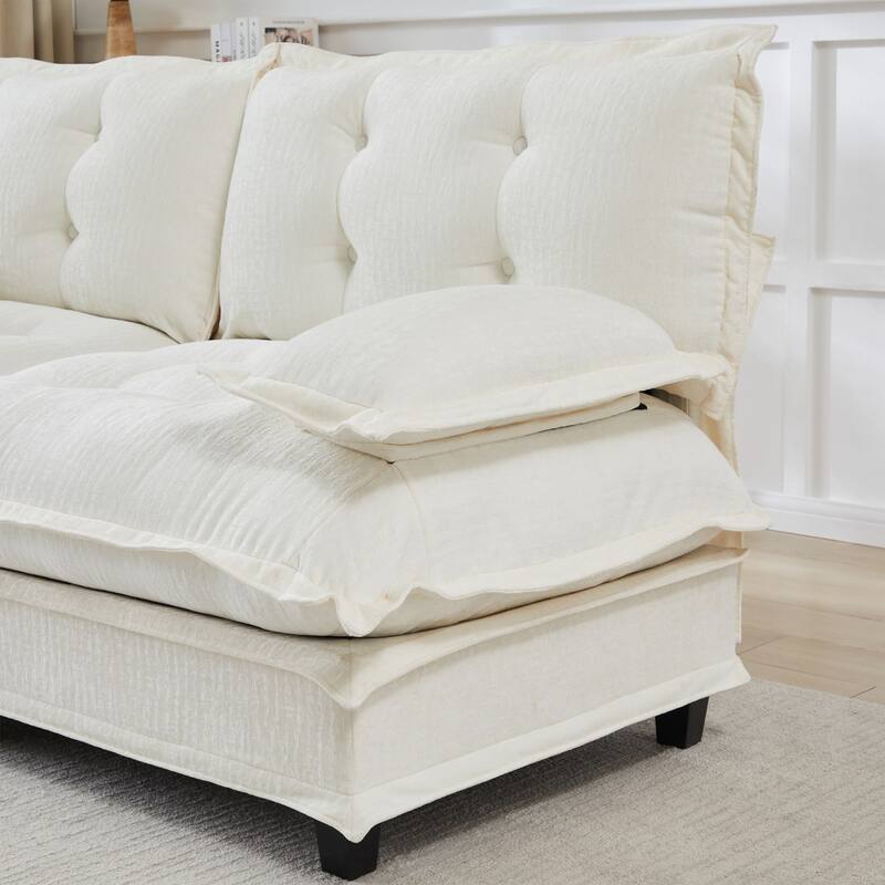 107.8" Chenille Sectional Sofa with Movable Ottoman