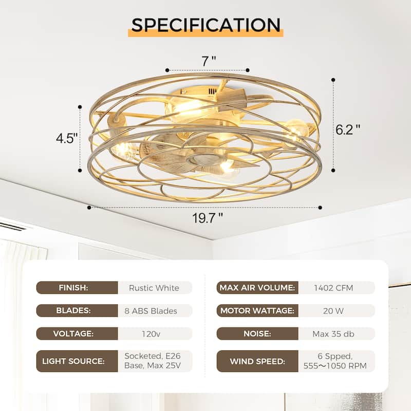 20" Farmhouse Reversible Caged Ceiling Fan - 20 Inches