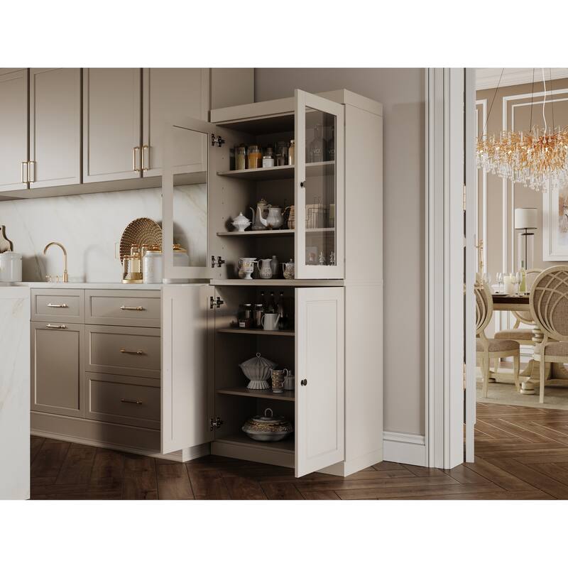 Palace Imports 100% Solid Wood Pantry Cabinet, Raised Panel & Clear Glass Doors, Adjustable Shelves, 32" Wide, 71.5" Tall