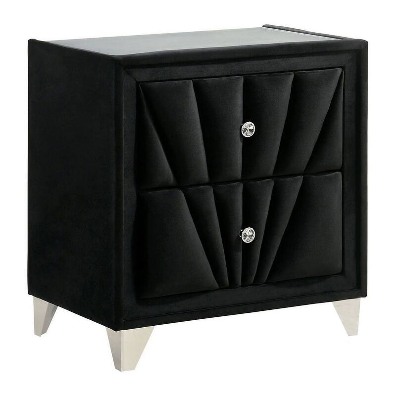 Black 2 Drawer 26.38 in. W Nightstand with Soft Velvet Upholstery