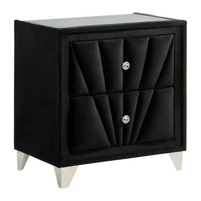 Black 2 Drawer 26.38 in. W Nightstand with Soft Velvet Upholstery