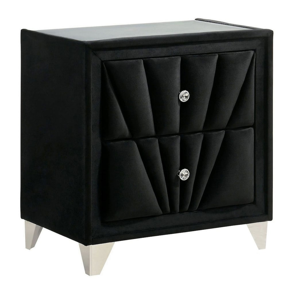 Black 2 Drawer 26.38 in. W Nightstand with Soft Velvet Upholstery