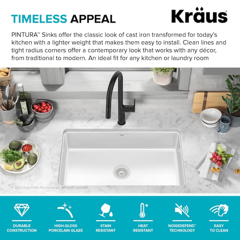 KRAUS Pintura Porcelain Enameled Steel Undermount Kitchen Sink