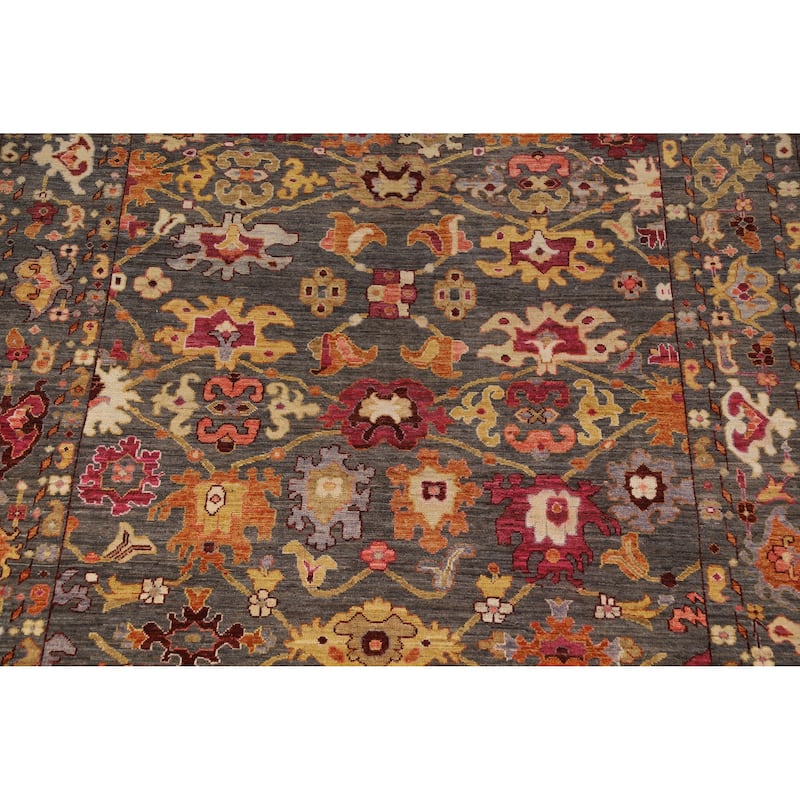 Hand Knotted Oriental 100% Wool Carpet Transitional All-Over Greys & Charcoal Oushak Area Rug - 9' 11'' X 8' 2''