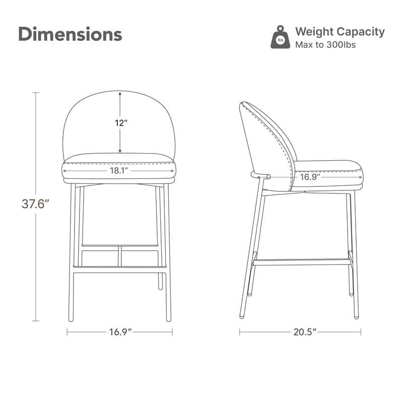 Spruce & Spring Upholstered Counter Bar Stool with Metal Frame