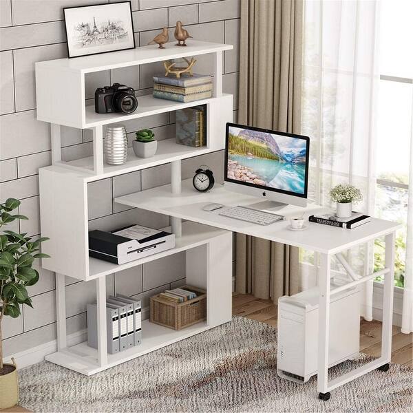 Rotating Computer Desk With 5 Shelves Bookshelf L Shape Desk On Sale Overstock 31456371 Black Enjoy free shipping on most stuff, even big stuff. usd