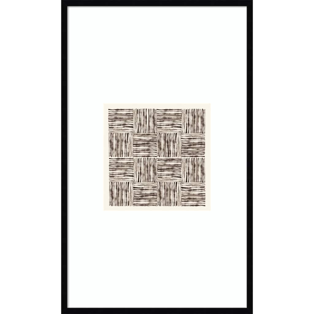 Charcoal Striped Squares in Alternating Patterns by Hazel J Wood Framed Wall Art Print