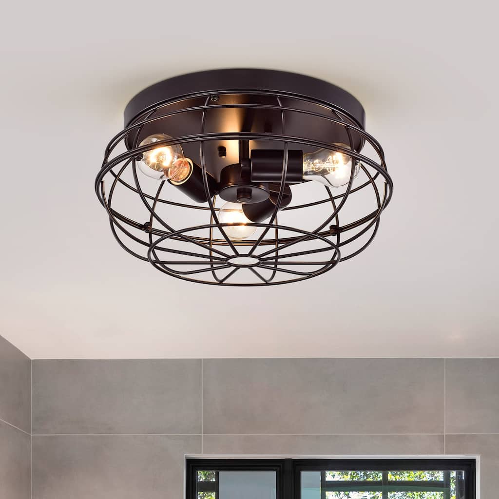 Warehouse of Tiffany Sanah 3-Light Dome Metal Cage Flush Mount