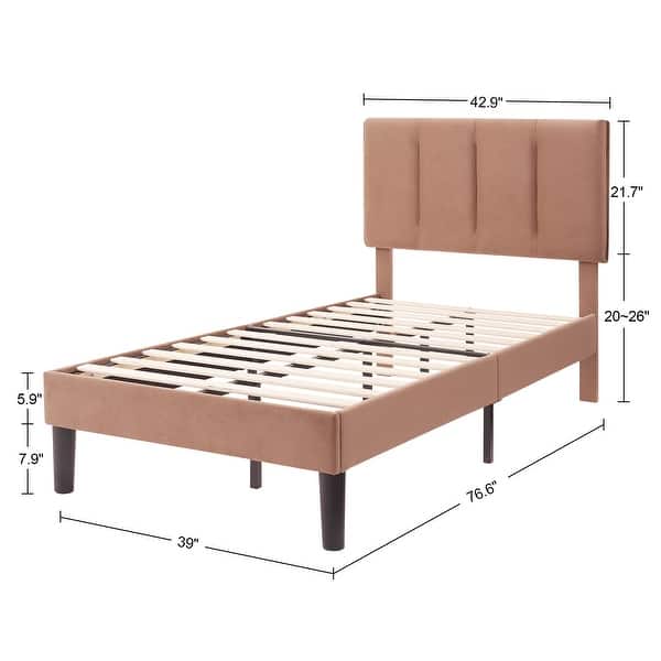 dimension image slide 3 of 10, Kids Bed Frame, Height Adjustable Upholstered Bed, Twin Size Bed Set of 2