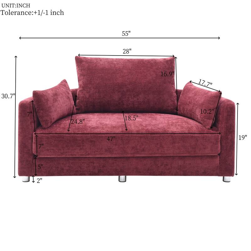 Foldable Multi-functional Sofa Bed, Burgundy, Linen, 55x29x21 inches