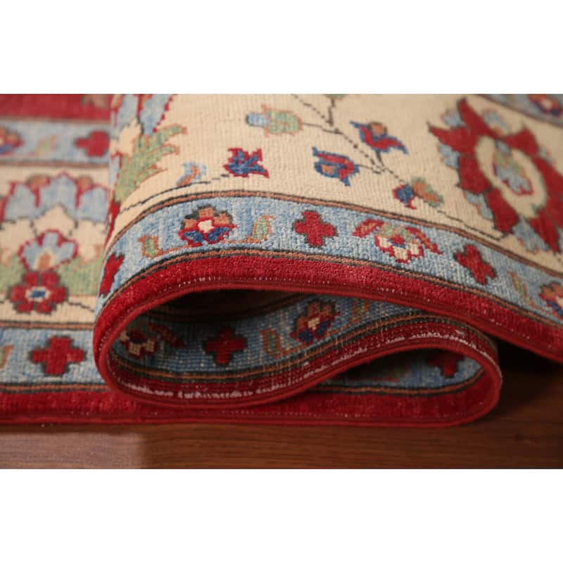 Red Kazak Area Rug Hand-Knotted Floral Wool Carpet - 5'9" x 7'8"