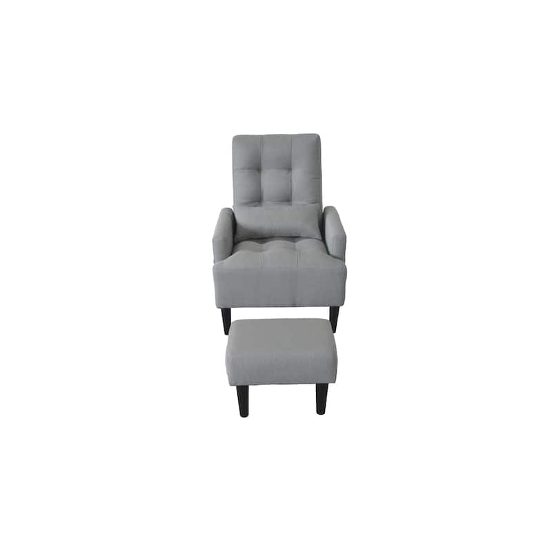 Gray Modern 26.77" High Back Upholstered Multi-Function Buttons Tufted Lounge Chair with Ottoman Set