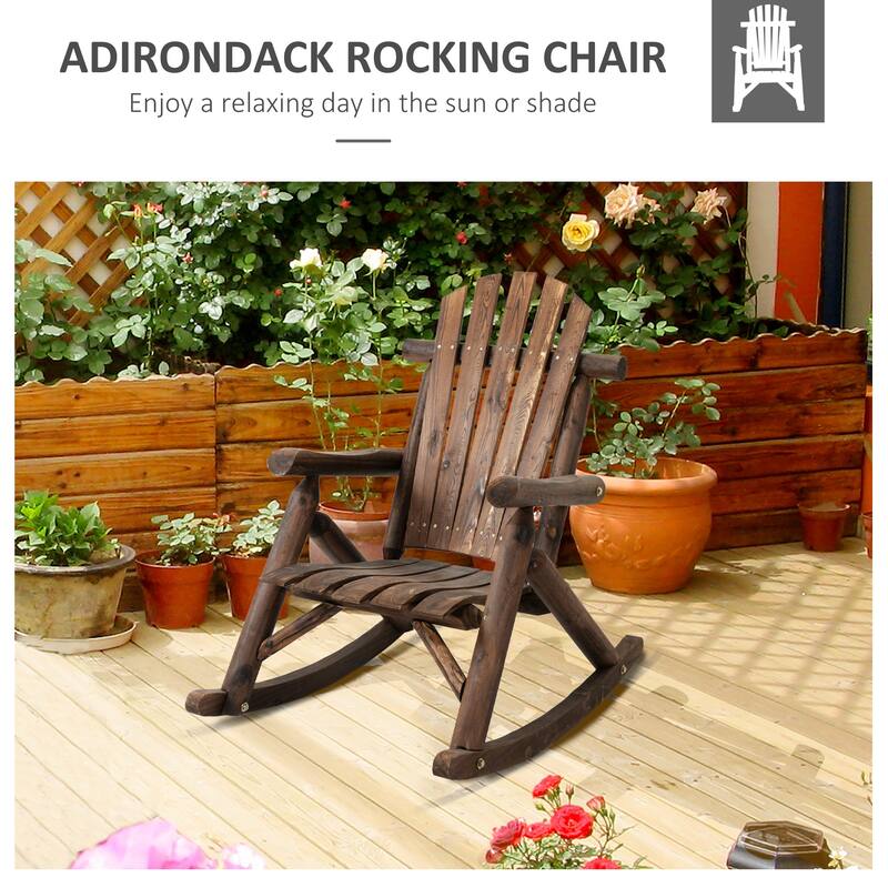 Outsuuny Adirondack Rocking Chair with Slatted Design and Oversize Back for Porch, Poolside, or Garden Lounging