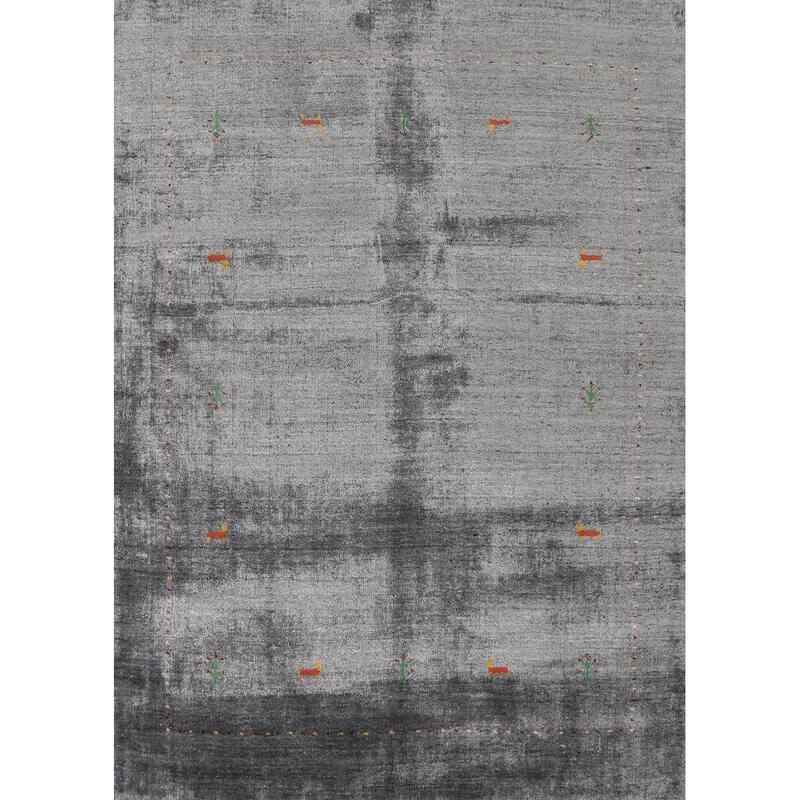 Gray Gabbeh Oriental Rug Hand-Knotted Wool Carpet - 4'5" x 5'9"