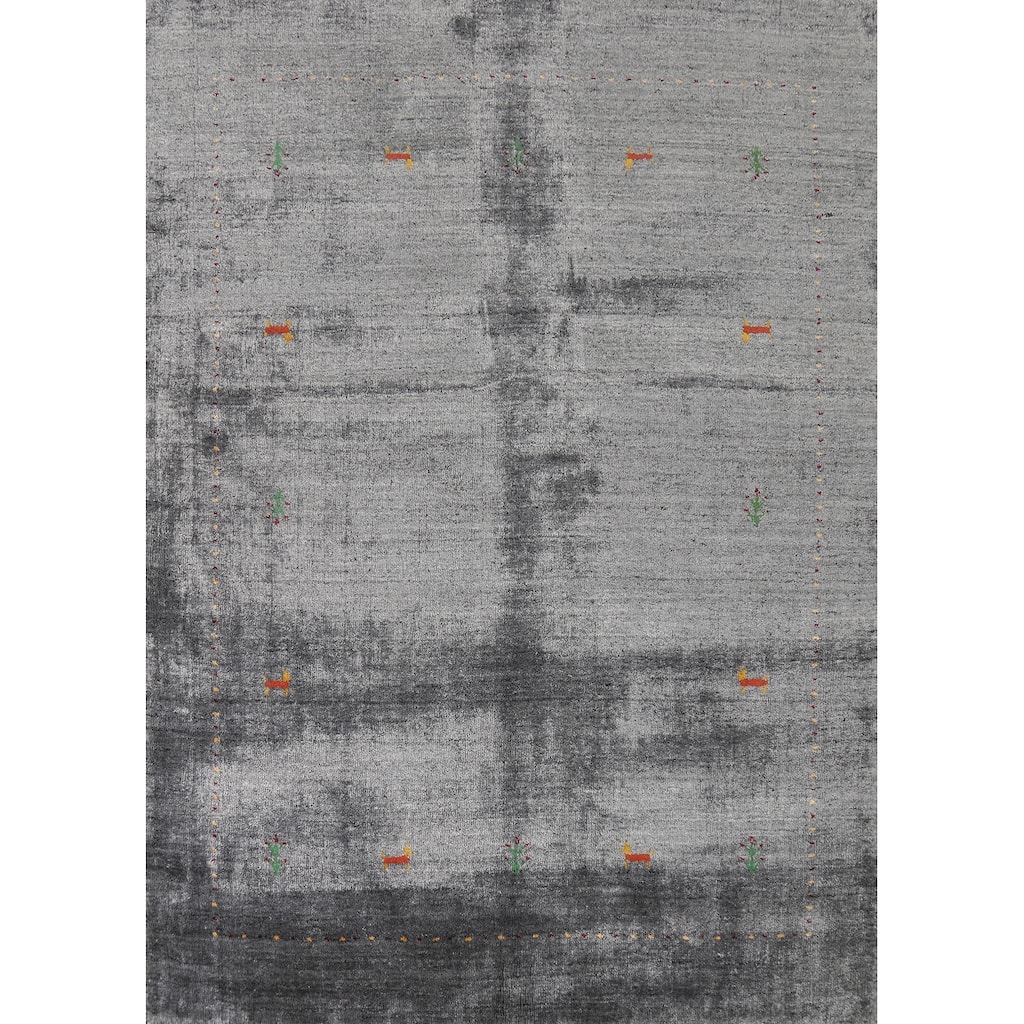 Hand Knotted Oriental 100% Wool Carpet Tribal Animal Pictorial Greys & Charcoal Gabbeh Area Rug - 5' 9'' X 4' 5''