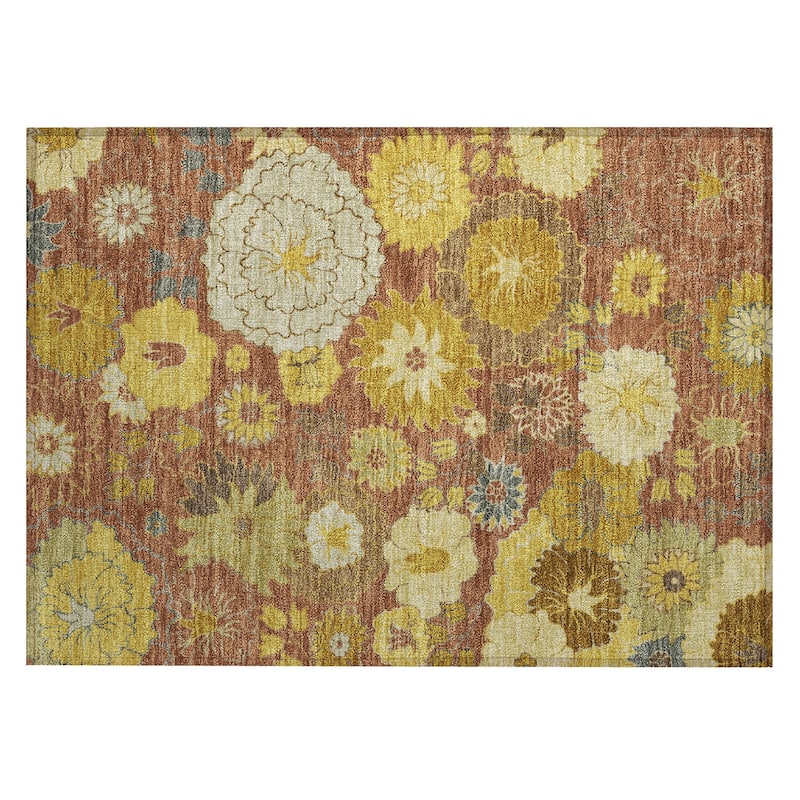 Machine Washable Indoor/ Outdoor Modern Floral Chantille Rug