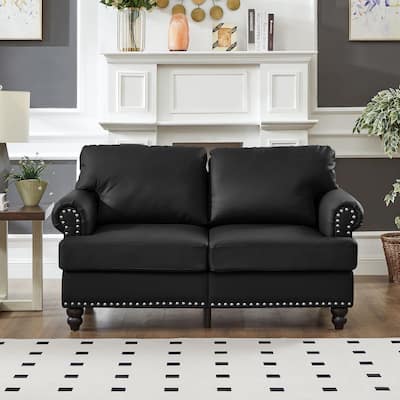 Classic American Storage Couch Imitation Cowhide Leather Loveseat Sofa