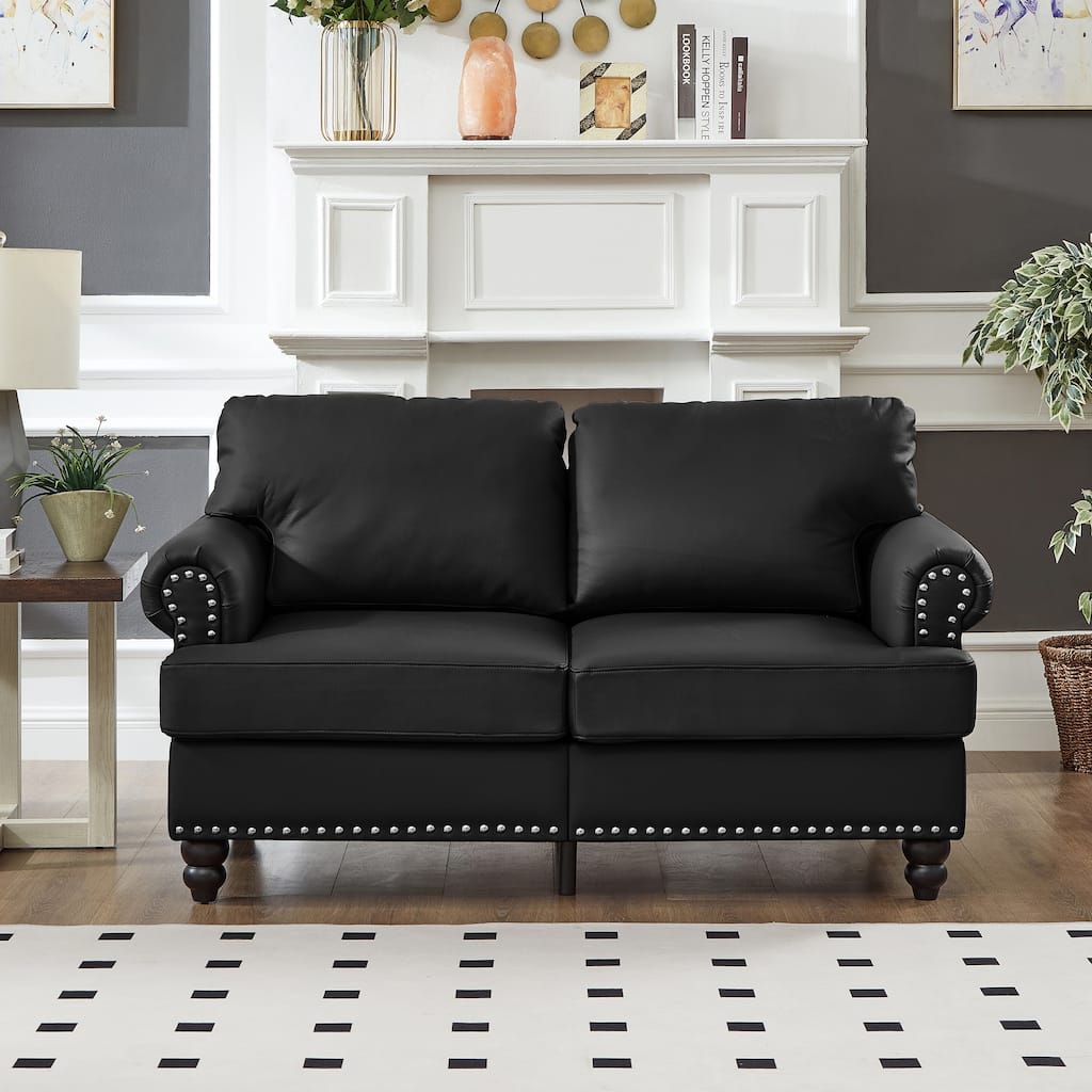 Classic American Storage Couch Imitation Cowhide Leather Loveseat Sofa