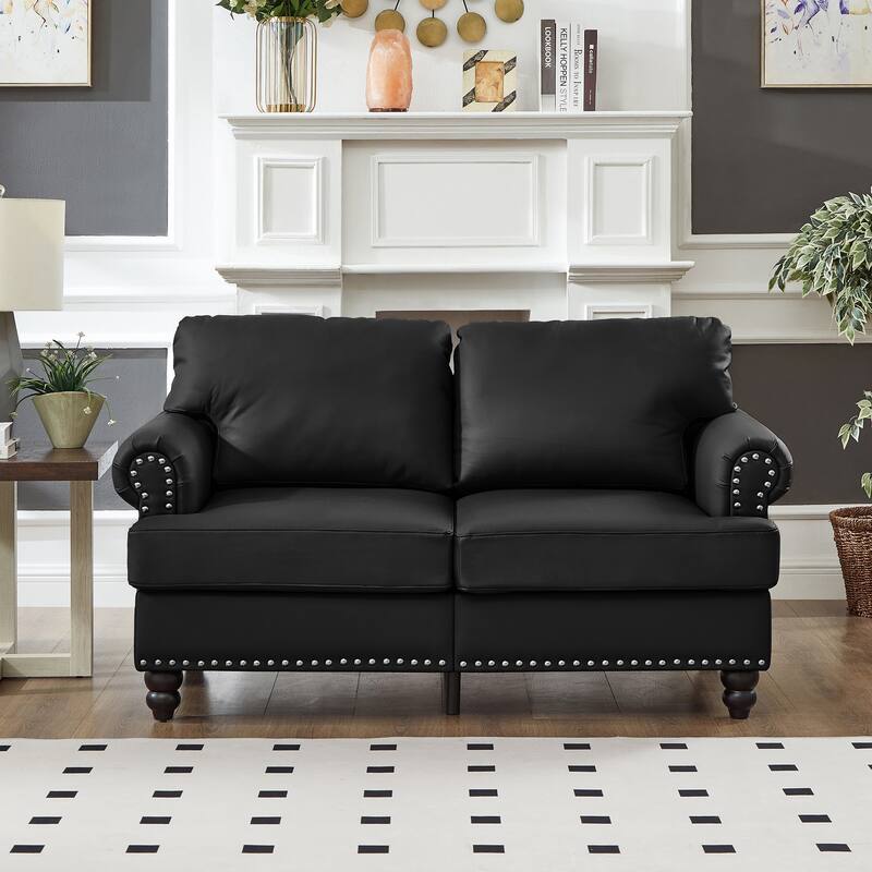 Classic Design Sectional Sofa Loveseat Couch with Pillow Back（Leather/Polyester)