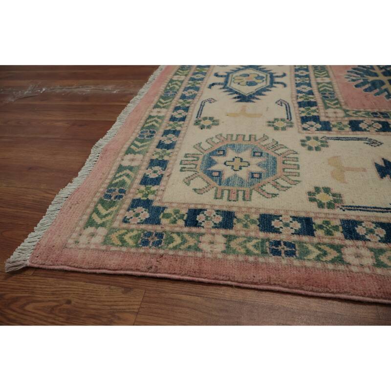 Hand Knotted Oriental 100% Wool Carpet Traditional Geometric Pink Kazak Area Rug - 11' 10'' X 9' 0''