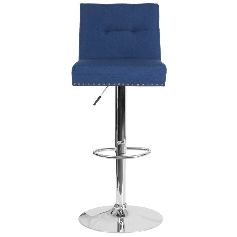 Adjustable Height Tufted Back Barstool w/Accent Nail Trim in Gray LeatherSoft - 17.5"W x 20"D x 38" - 46.5"H