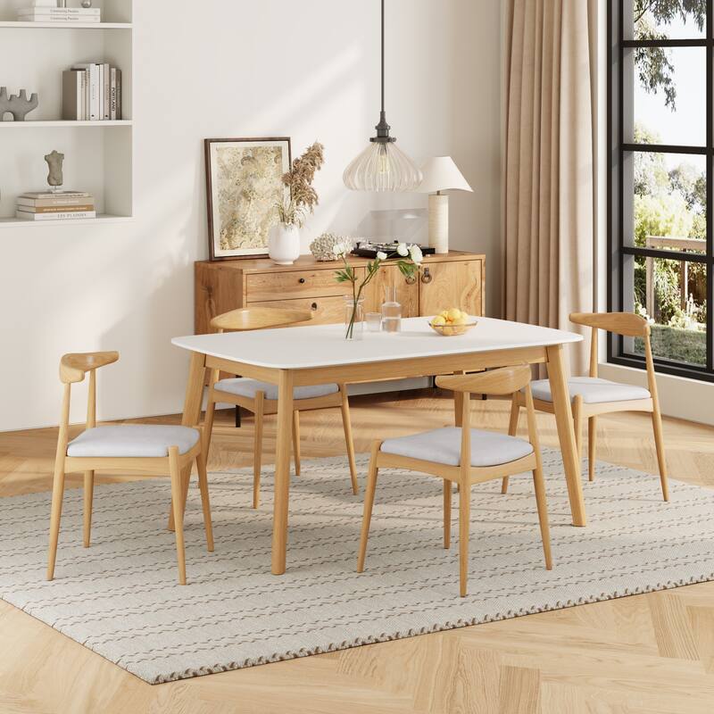 Kitchen Table Set with Wood Table and 4 Upholstered Chairs, 5-Piece Modern Dining Table Set for Dining Room