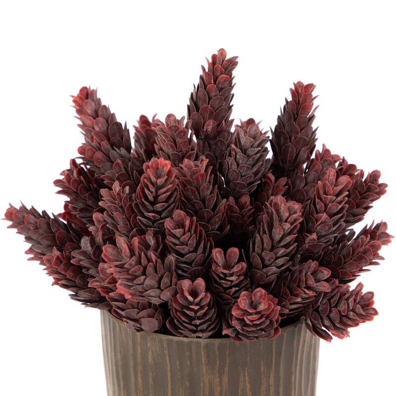 Wild Flower Artificial Plant in a Textured Lined Pot - 8" - Burgundy Red