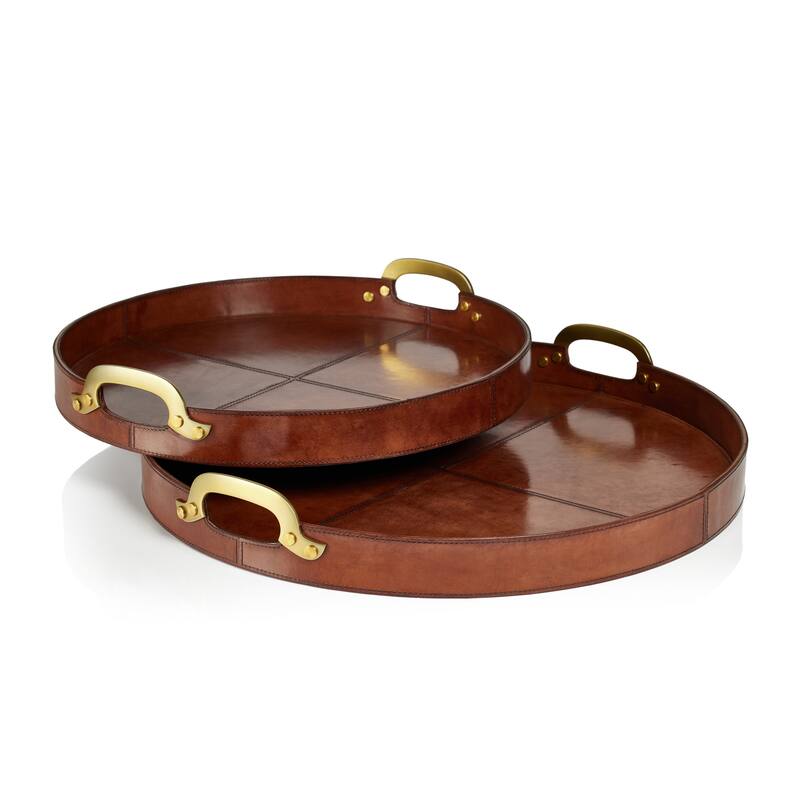 Harlow Leather with Brass Handles Round Tray
