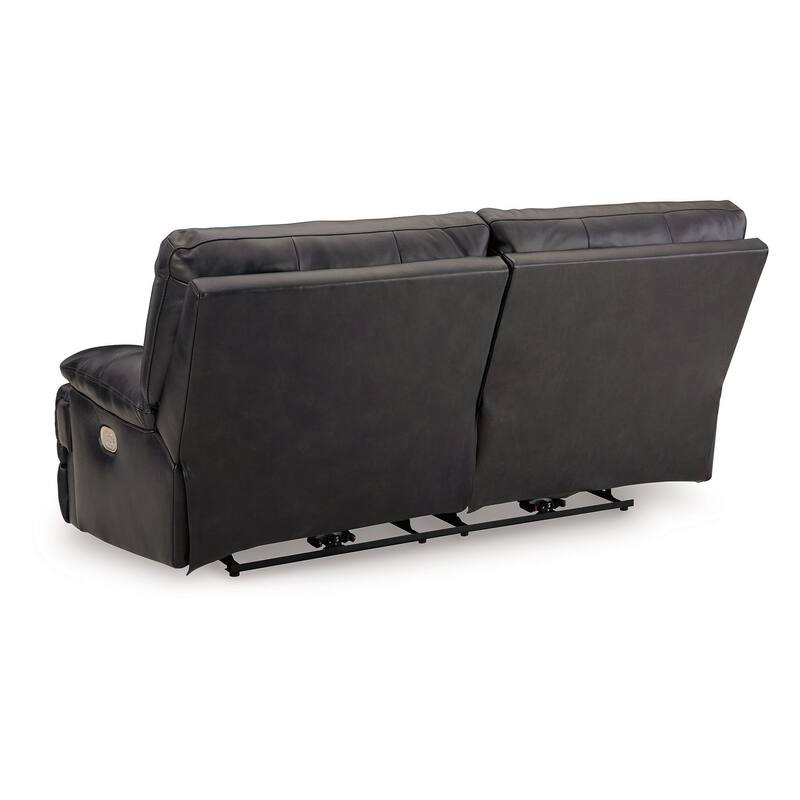 Monto Power Recliner Sofa, Plush Black Real Leather, USB Port, 82 Inch