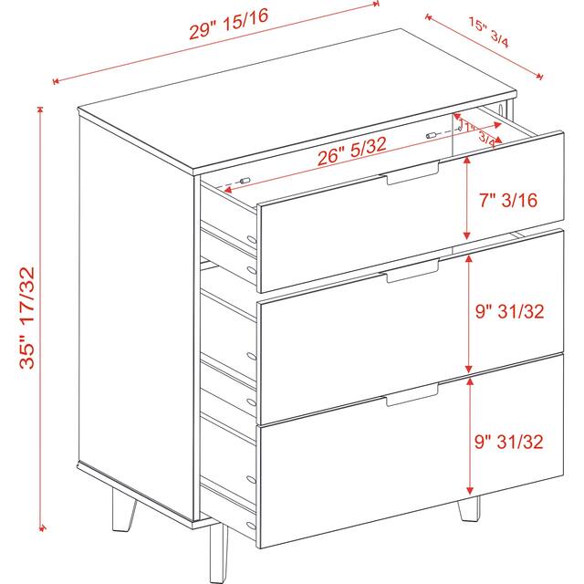 Middlebrook Mid-Century Solid Pine 3-Drawer Storage Chest