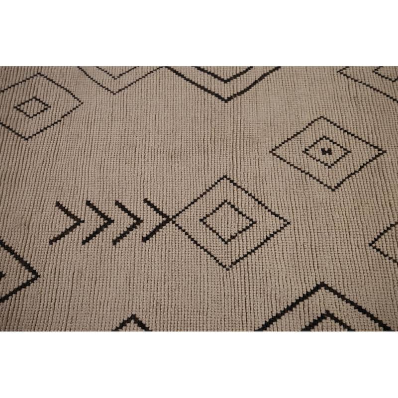 Geometric Moroccan Oriental Large Area Rug Hand-Knotted Wool Carpet - 9'9"x 14'5"