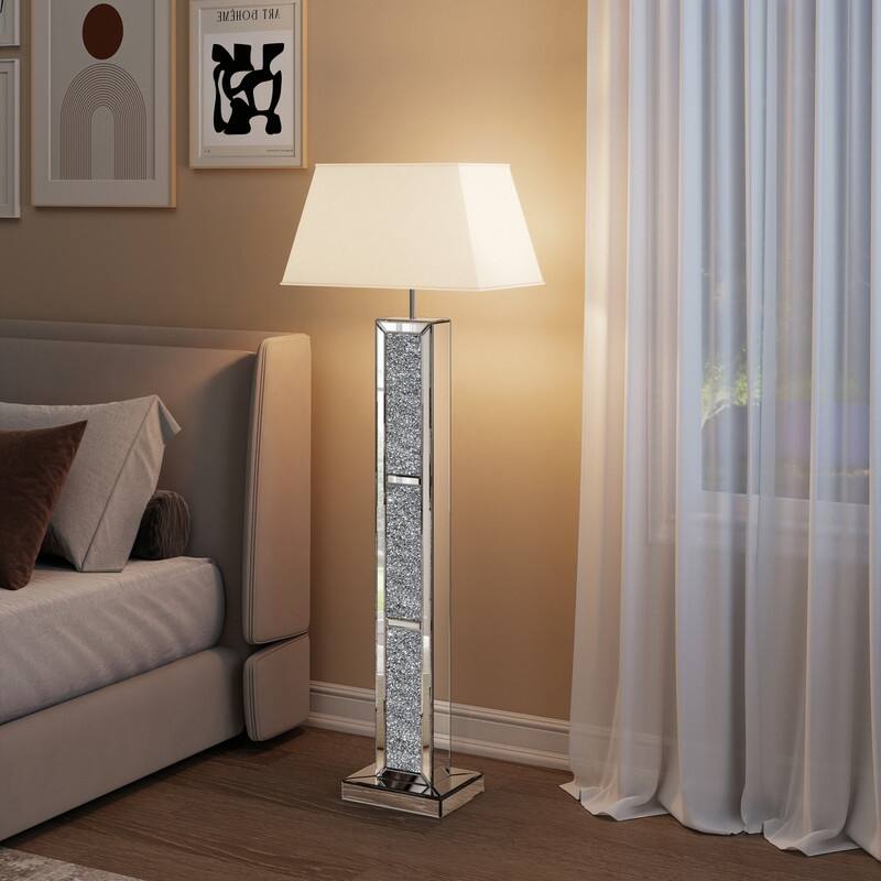 61"H Mirrored Glass Floor Lamp Crushed Diamond Home Decor