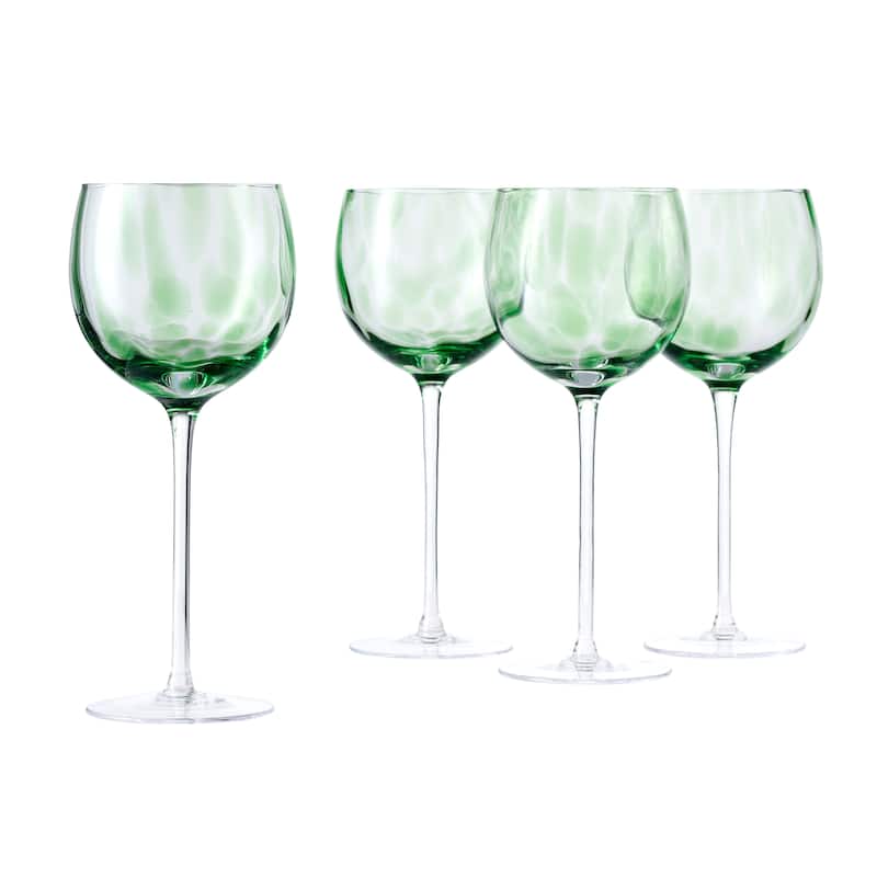 Blue Rose Polish Pottery Hand blown Large Wine Glass Set - Green Confetti