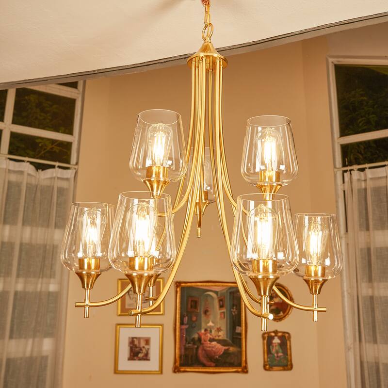 9 Light Shaded Tiered Chandelier
