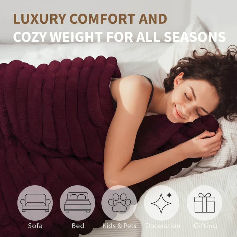 Luxury Reversible Textured Stripe Faux Fur & Velvet Throw