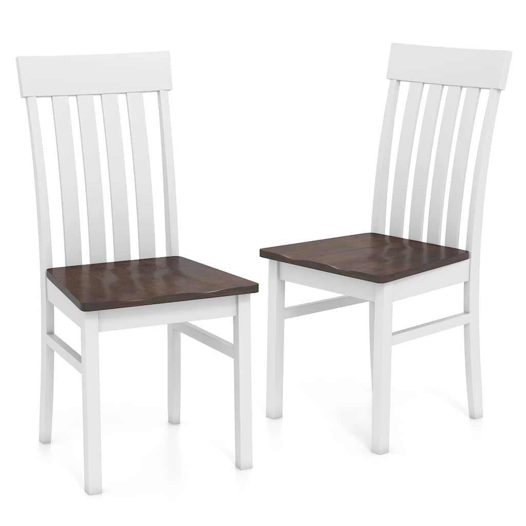 Gymax Dining Chairs Set of 2 w/Slatted High Backrests Concave Seats