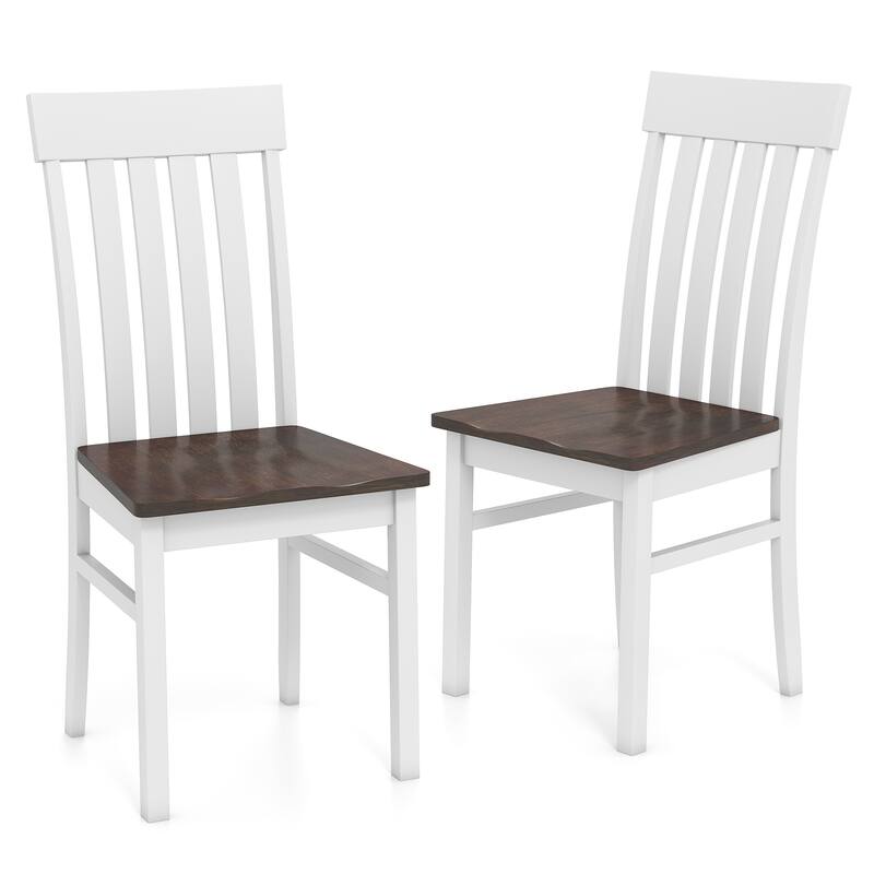 Gymax Dining Chairs Set of 2 w/Slatted High Backrests Concave Seats - White - Set of 2