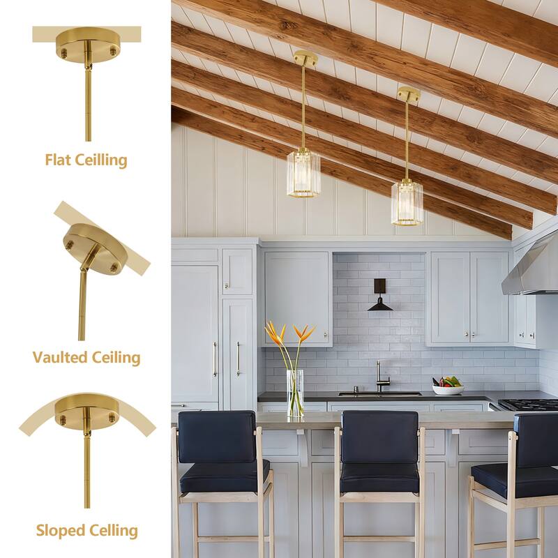 1-Light Crystal Pendant Lighting Fixtures for Sloped Ceiling