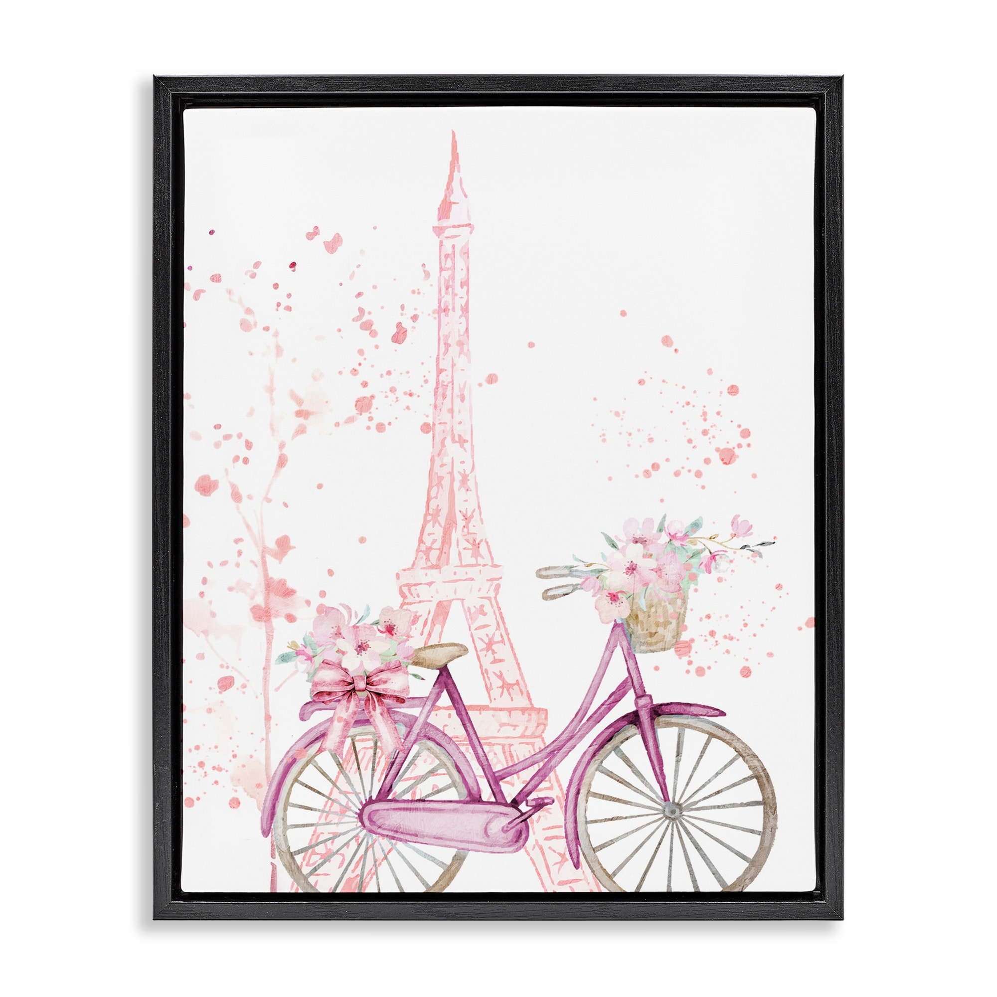 Stupell Parisian Bicycle & Modern Splatter Framed Floater Canvas Wall Art Design By Kim Allen