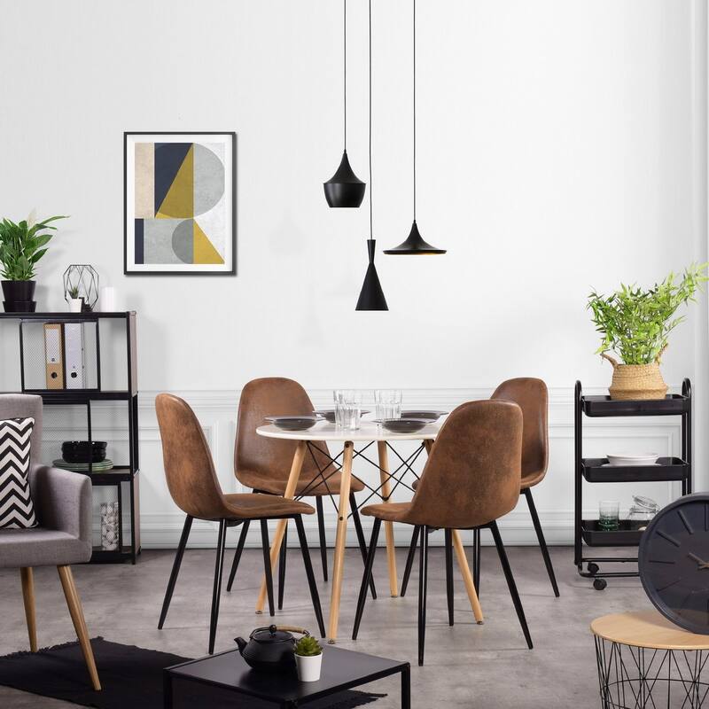 HomyLin Dining Chairs Set of 4 Suede Side Accent Chairs with Black Metal Legs