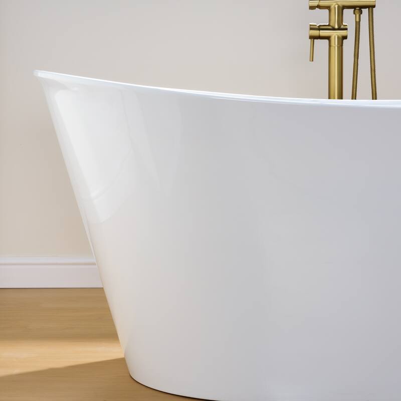 66'' W,73 GALLONS Freestanding Acrylic Soaking Bathtub With Drain And Overflow Holes
