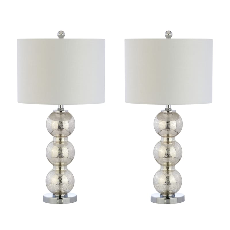 Ella 27" Glass Triple-Sphere LED Table Lamp, Mercury Silver/Chrome (Set of 2) by JONATHAN Y