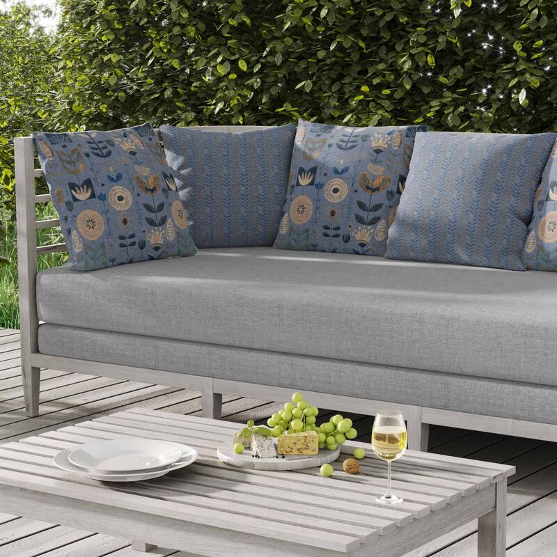 Baltic Blossoms Indoor/Outdoor Reversible Throw Pillow SkyBlue and Beige