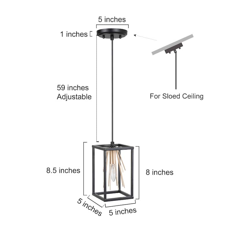 Modern Farmhouse Starburst Mini Pendant Black Gold Single Cage Kitchen Island Lighting - L 5'' * W 5'' * H 8.5''