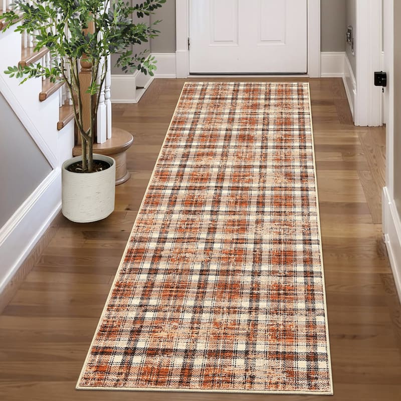Garvee Earthy Plaid Soft Low Pile Foldable Area Rug
