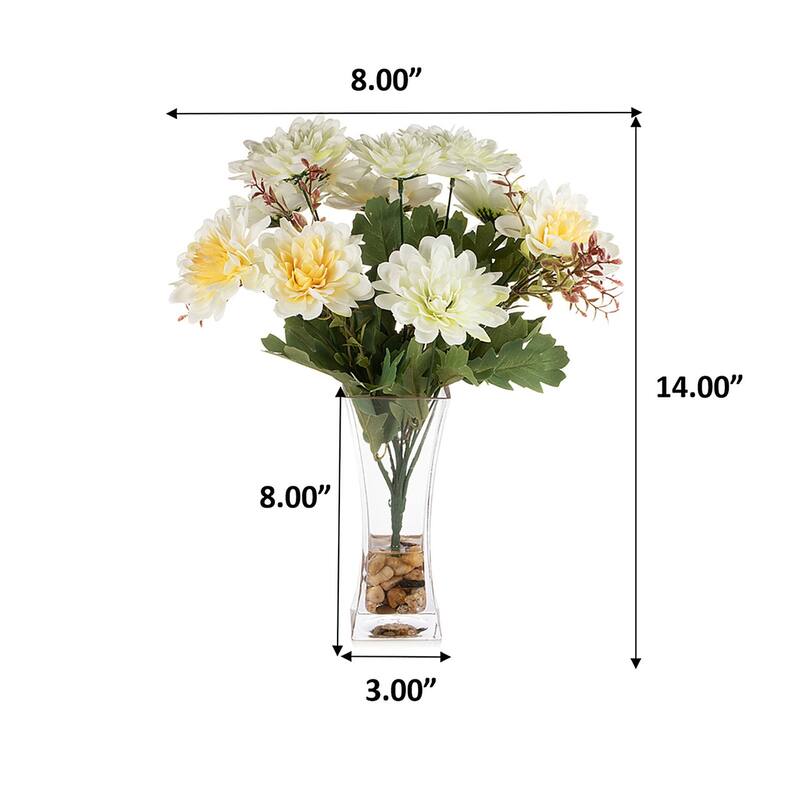 Mixed Artificial Daisy Floral Arrangements in Vase with River Stone, Table Centerpieces for Dining Room