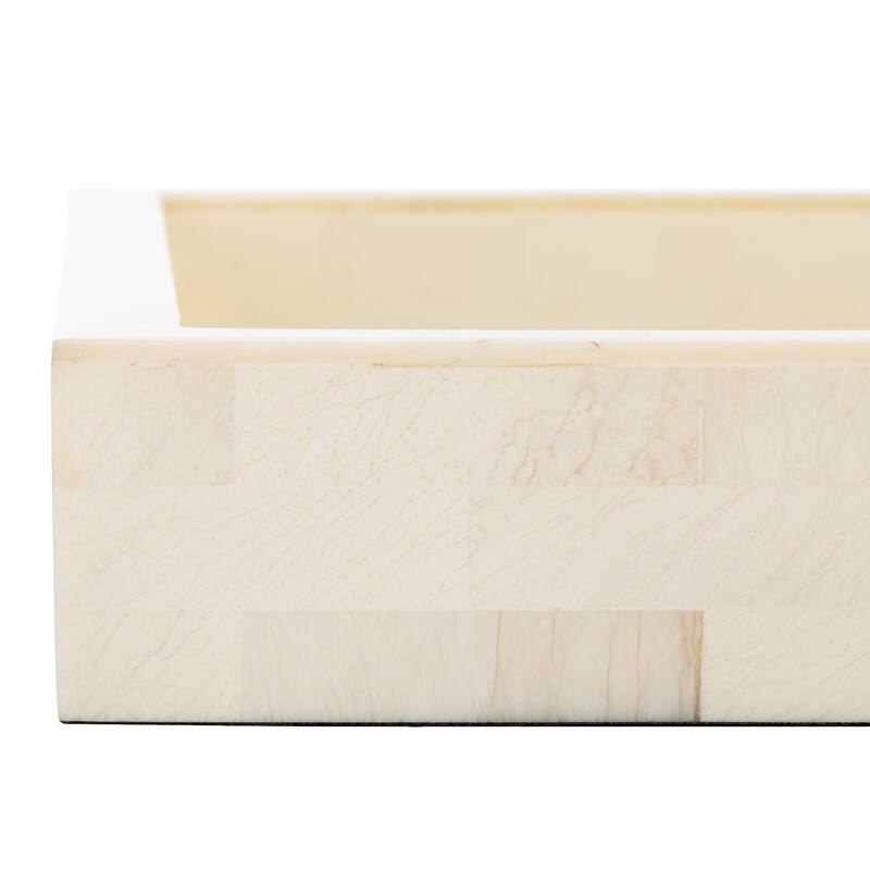 SAFAVIEH Home Sabi Antique Ivory/Faux Bone Resin 14.2"W x 10"D x 1.5"H Rectangle Tray