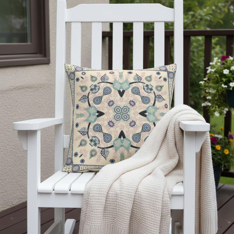 HomeRoots 18" x 18" Beige Blown Seam Paisley Indoor Outdoor Throw Pillow - 18.00' X '5.00' X '18.00 - Beige - 18.00' X '5.00' X '18.00