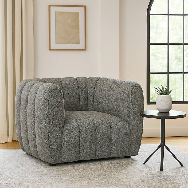Hery Accent Armchair, 36 Inch, Gray Boucle, Vertical Channel Tufted